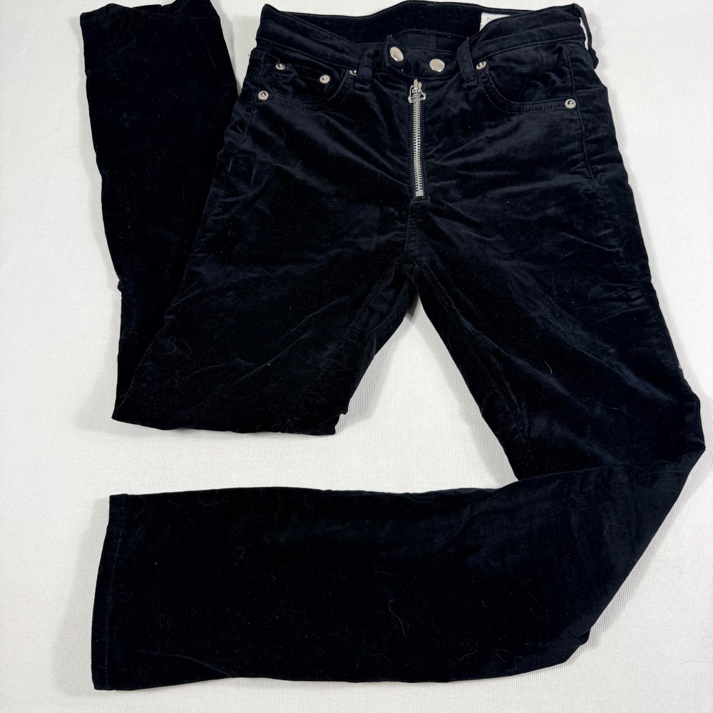Rag & Bone Velvet Skinny Jeans 24 Black Exposed Zipper night out goth luxe dark